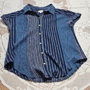 Wonderly Navy and Light Blue Striped Shirt 100% Cotton